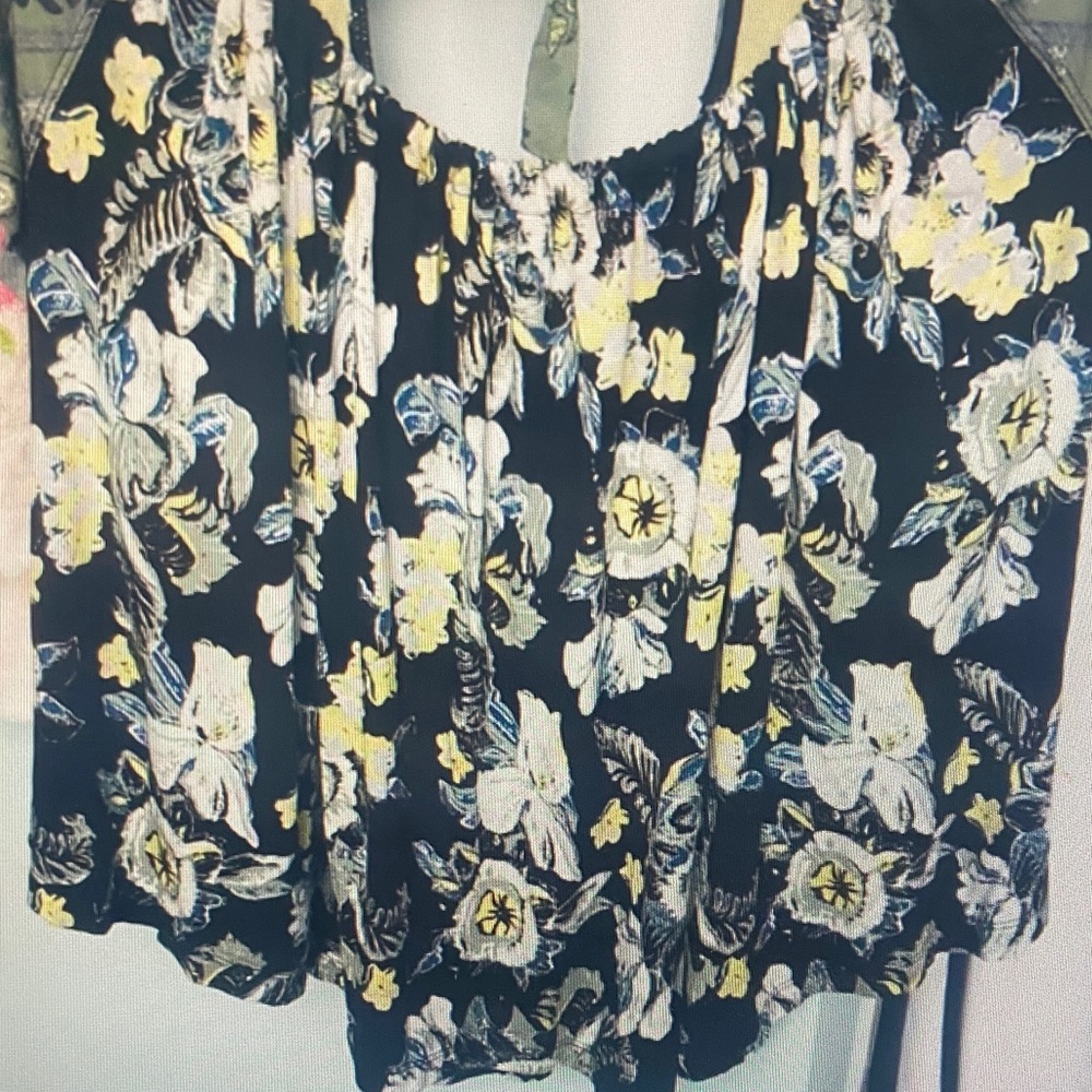 Free People Black Floral Blouse